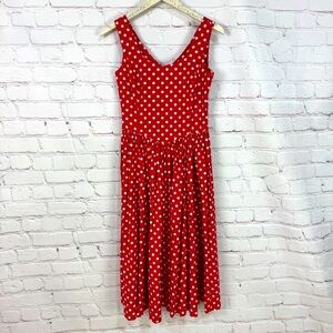 Vintage Laura Ashley Red White Midi day dress Sundress polka dots sleeveless